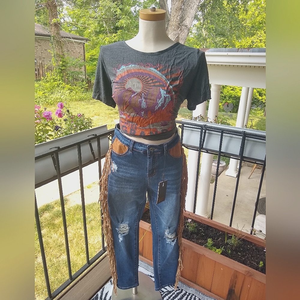 Lucky+Blessed High Rise Skinny Fringe Jeans NWT